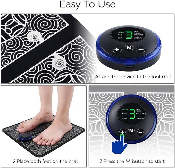 EMS Foot Massager - Portable Feet Massage Machine, Electronic Muscle Stimulatior Massage Mat USB Rechargeable