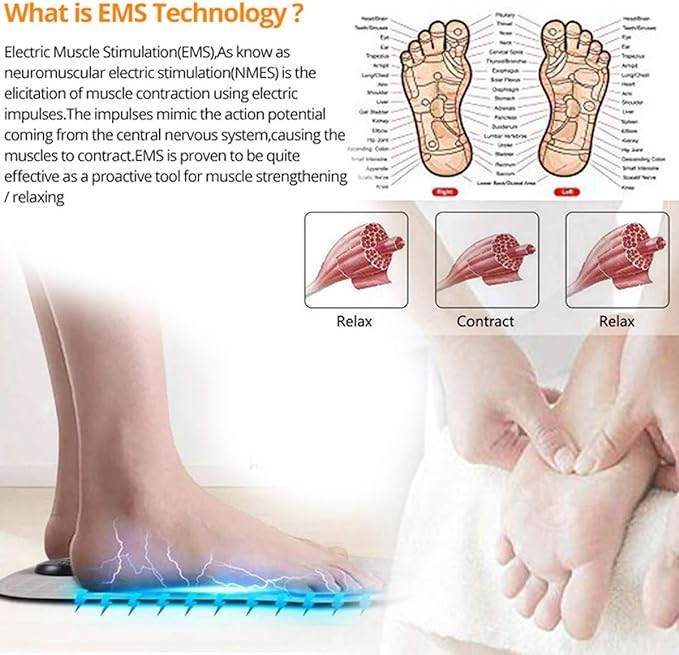 EMS Foot Massager - Portable Feet Massage Machine, Electronic Muscle Stimulatior Massage Mat USB Rechargeable