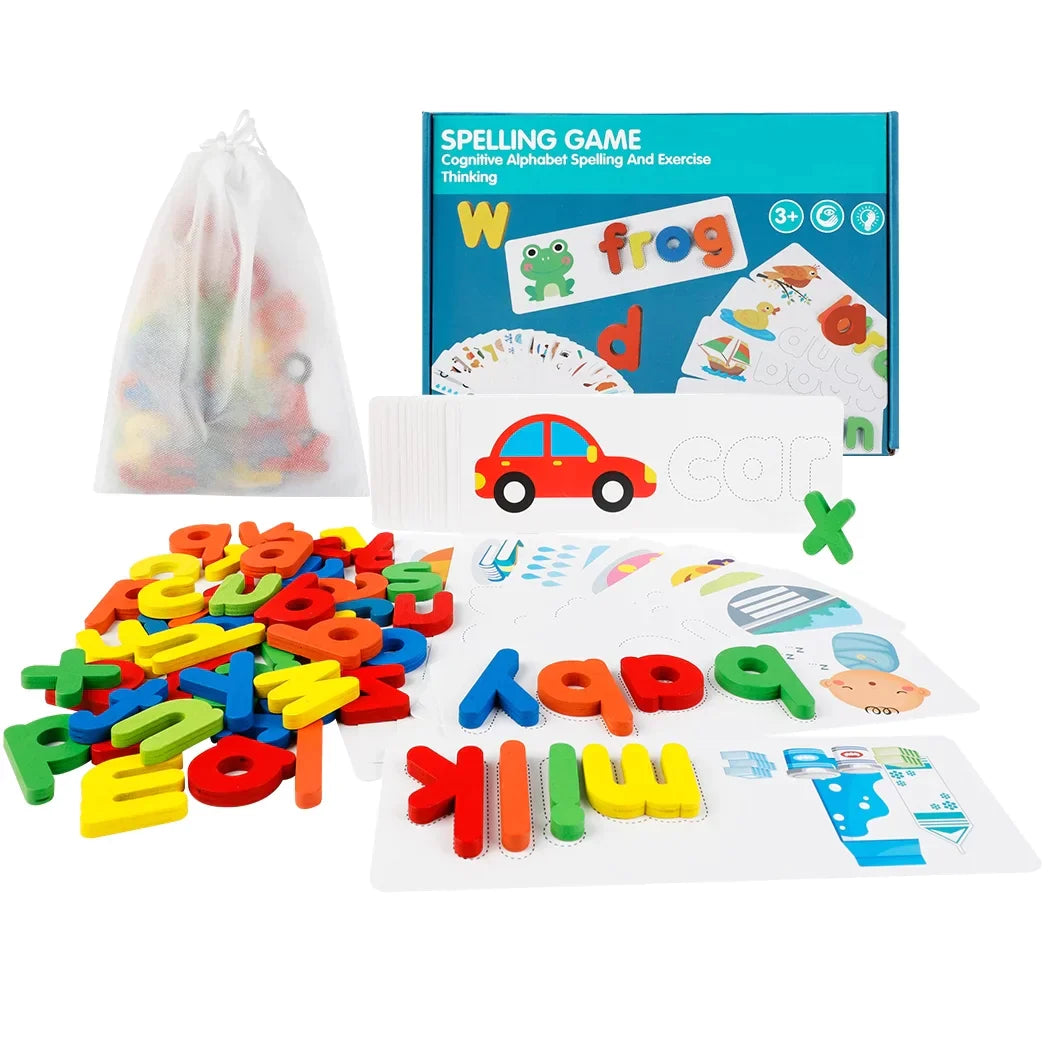 Wooden Spelling Words Flash Cards Activity Game