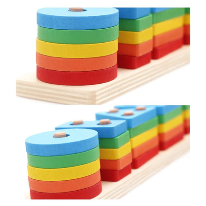 Wooden Rectangle Multicolor Geometric Shapes Sorter