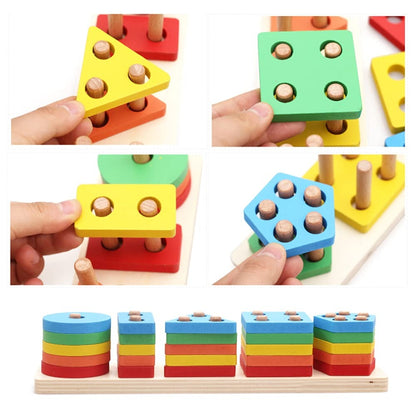 Wooden Rectangle Multicolor Geometric Shapes Sorter