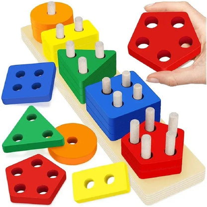 Wooden Rectangle Multicolor Geometric Shapes Sorter