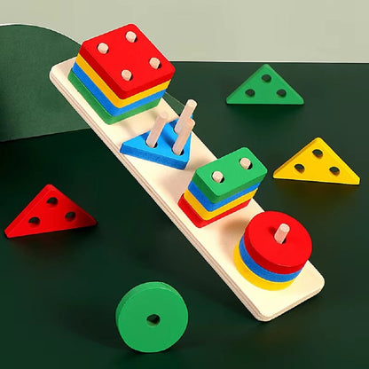 Wooden Rectangle Multicolor Geometric Shapes Sorter