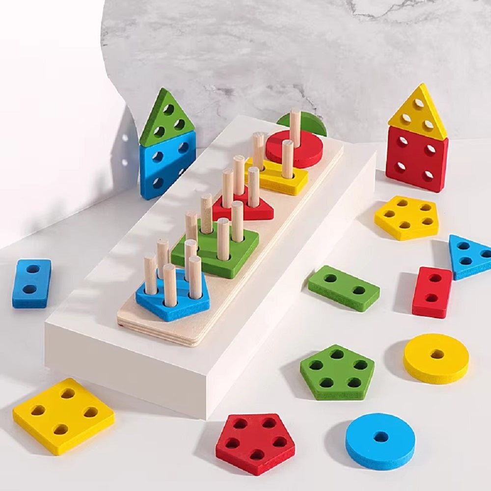 Wooden Rectangle Multicolor Geometric Shapes Sorter