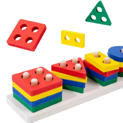 Wooden Rectangle Multicolor Geometric Shapes Sorter
