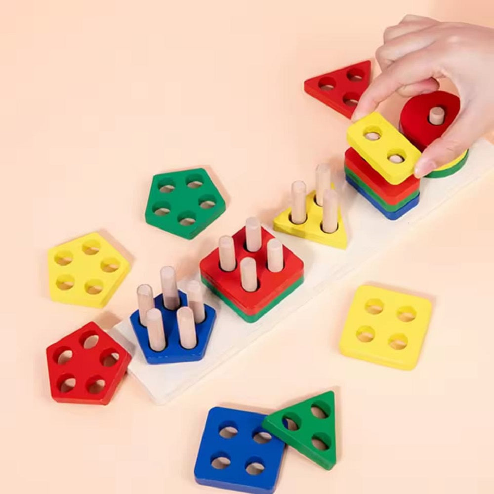 Wooden Rectangle Multicolor Geometric Shapes Sorter