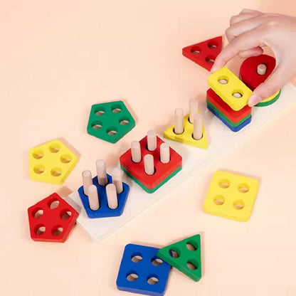 Wooden Rectangle Multicolor Geometric Shapes Sorter