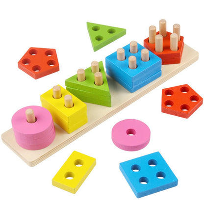Wooden Rectangle Multicolor Geometric Shapes Sorter